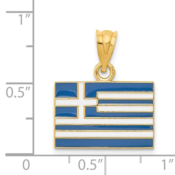 14k Solid Enameled Greece Flag Pendant