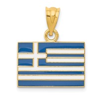 14K Yellow Gold Solid Enameled Greece Flag Pendant view 1