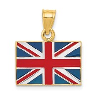 14K and White Rhodium Solid Enameled United Kingdom Flag Pendant view 1