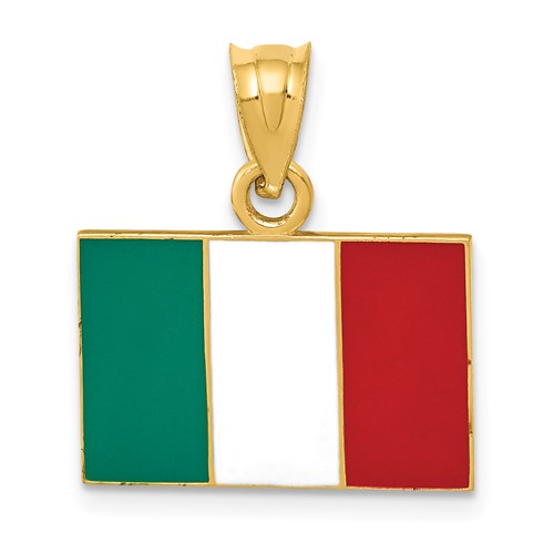 14K Yellow Gold Solid Enameled Italy Flag Pendant