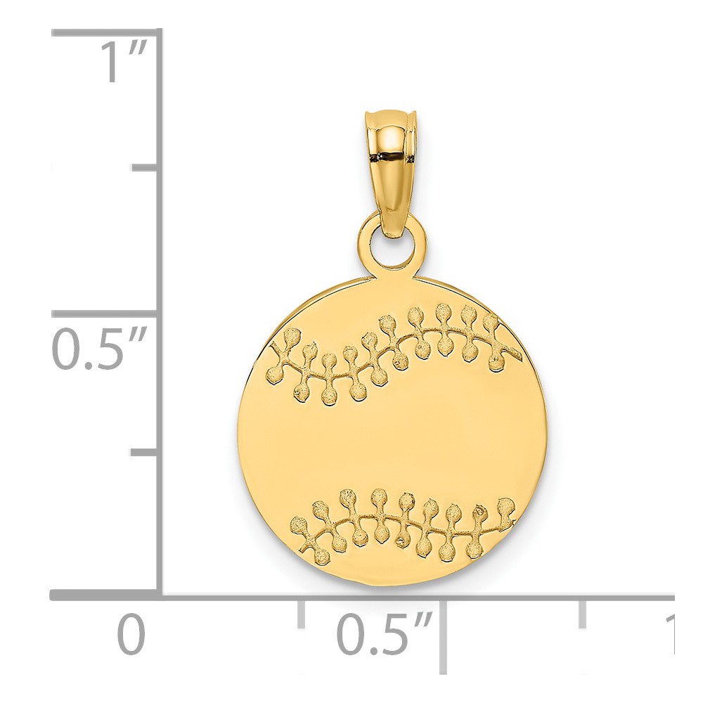 14K Polished and Textured Flat Baseball Charm (K8724)