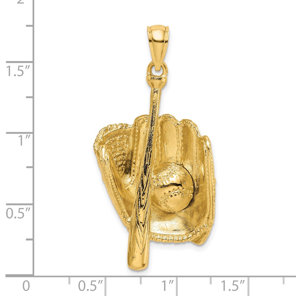 14K 3-D Baseball Glove, Bat, Ball Charm (K8736)