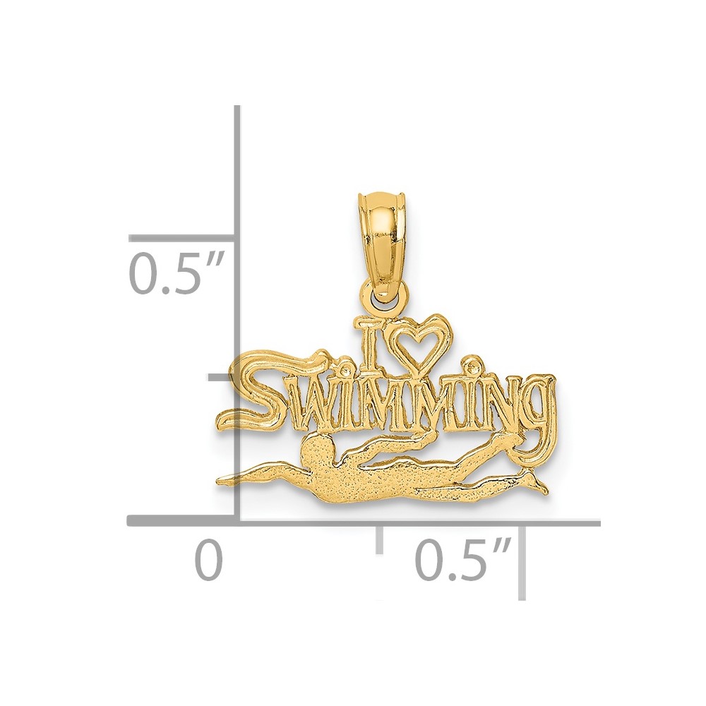 14K Polished  I HEART SWIMMING Charm (K8740)
