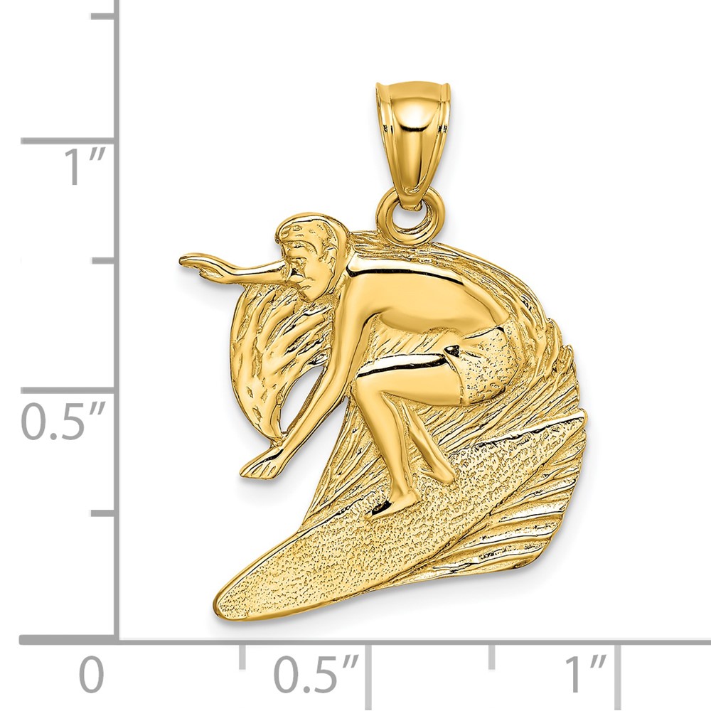 14K Polished and Textured Surfer and Wave Charm (K8742)