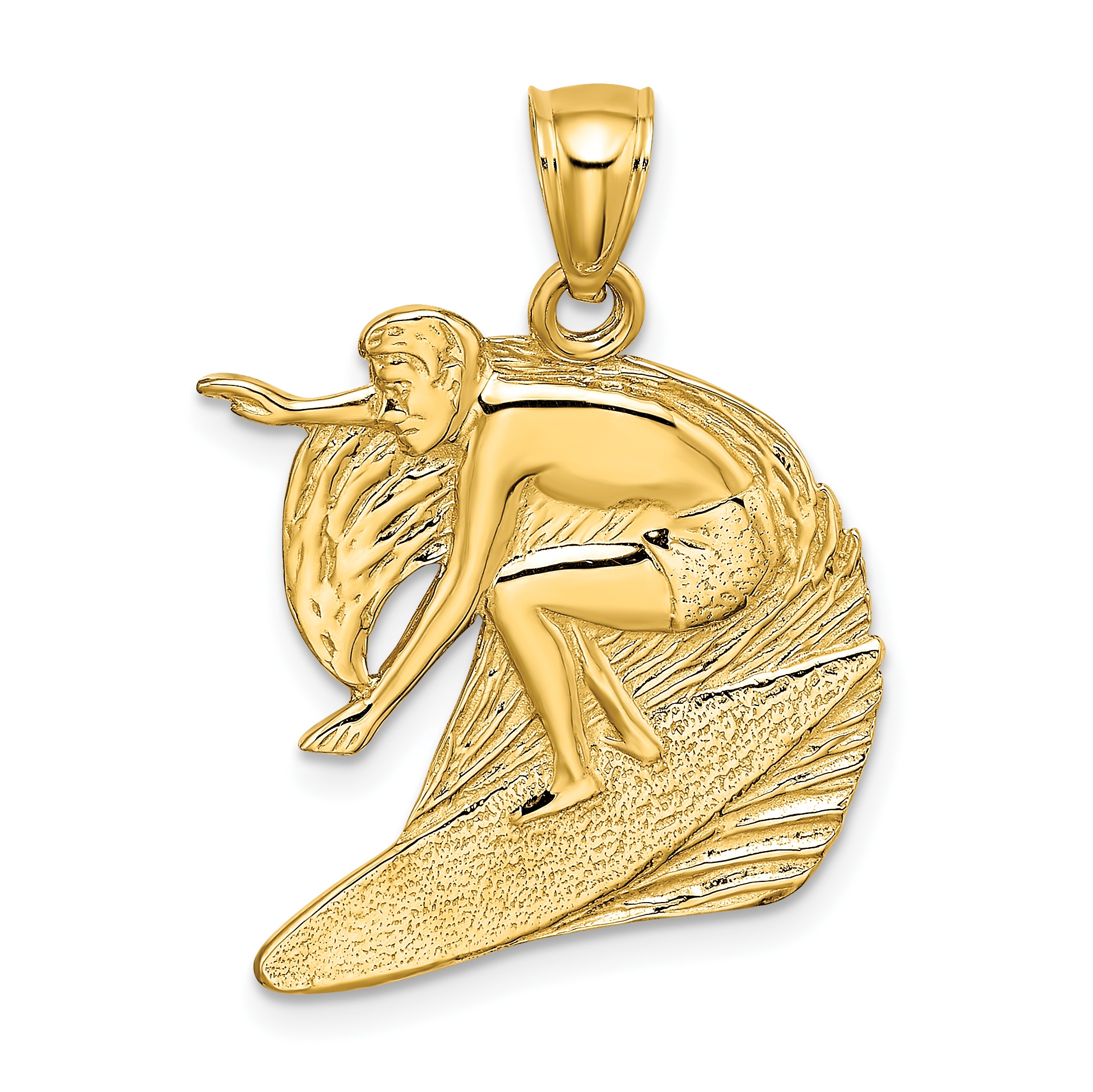 14K Polished and Textured Surfer and Wave Charm (K8742)