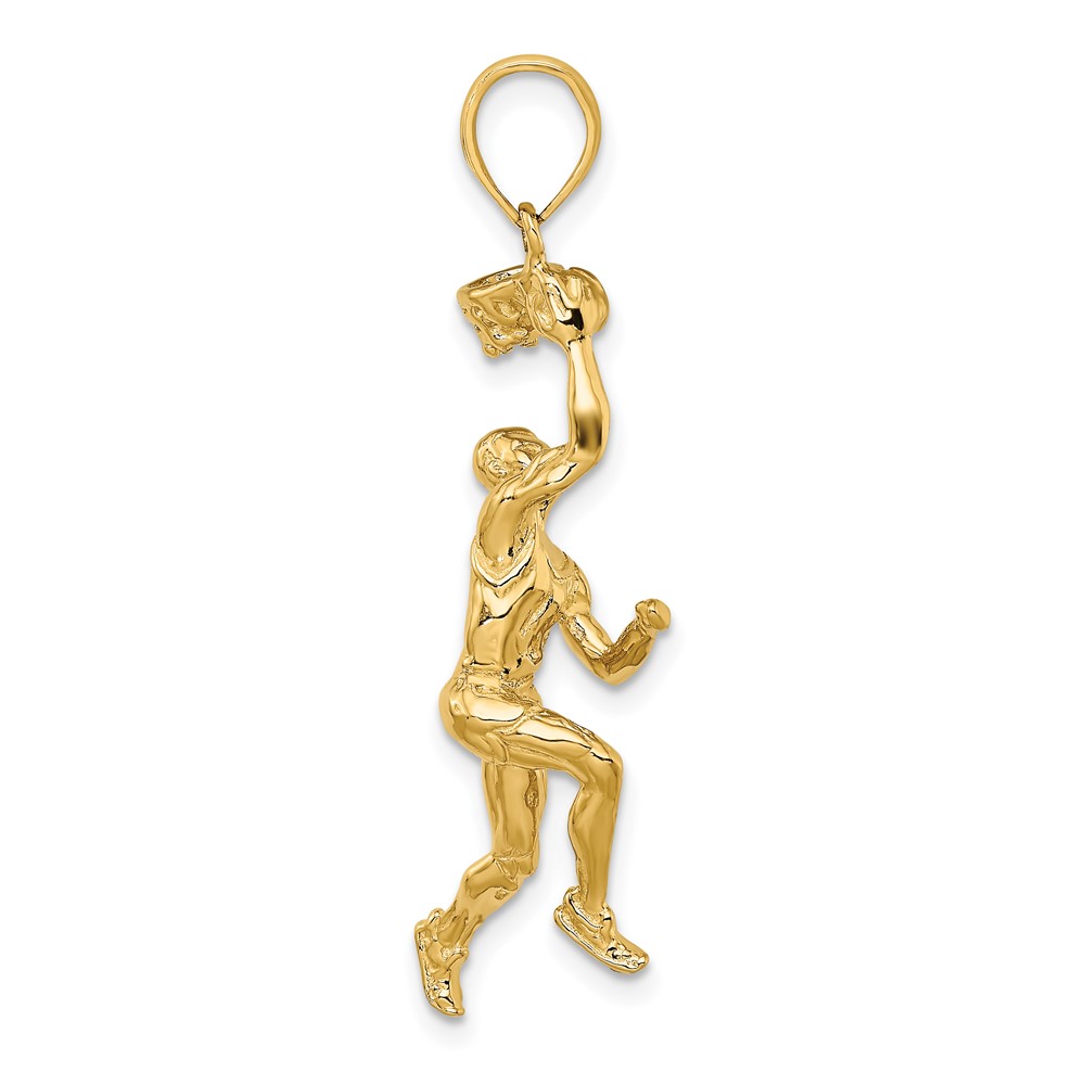 14K 3-D Basketball Player w/Ball and Partial Hoop Charm (K8743)