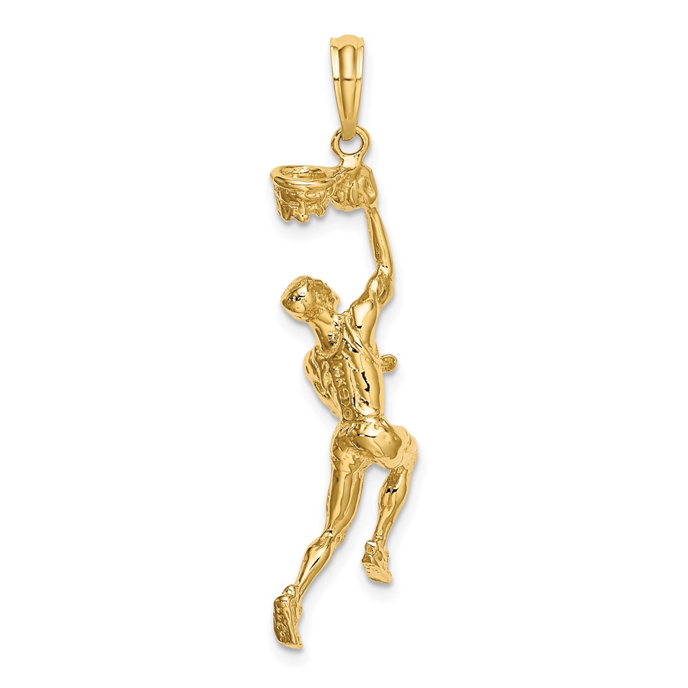 14K 3-D Basketball Player w/Ball and Partial Hoop Charm (K8743)