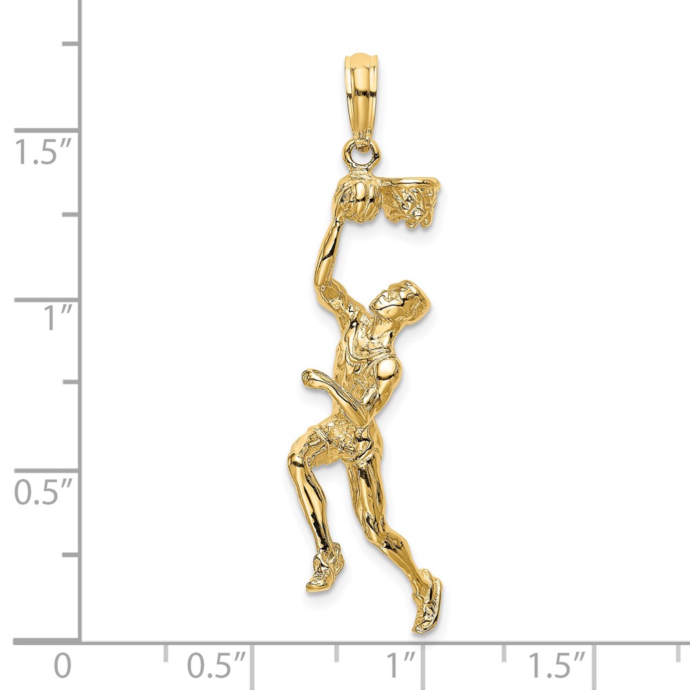14K 3-D Basketball Player w/Ball and Partial Hoop Charm (K8743)