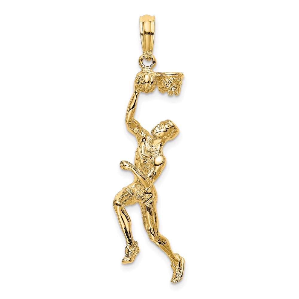 14K 3-D Basketball Player w/Ball and Partial Hoop Charm (K8743)