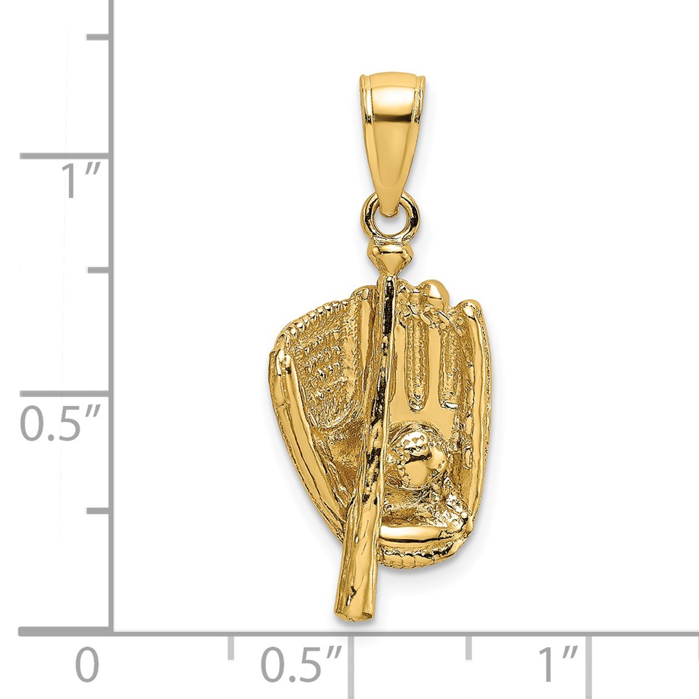 14K 3-D Polished Baseball Glove, Bat and Ball Charm (K8745)