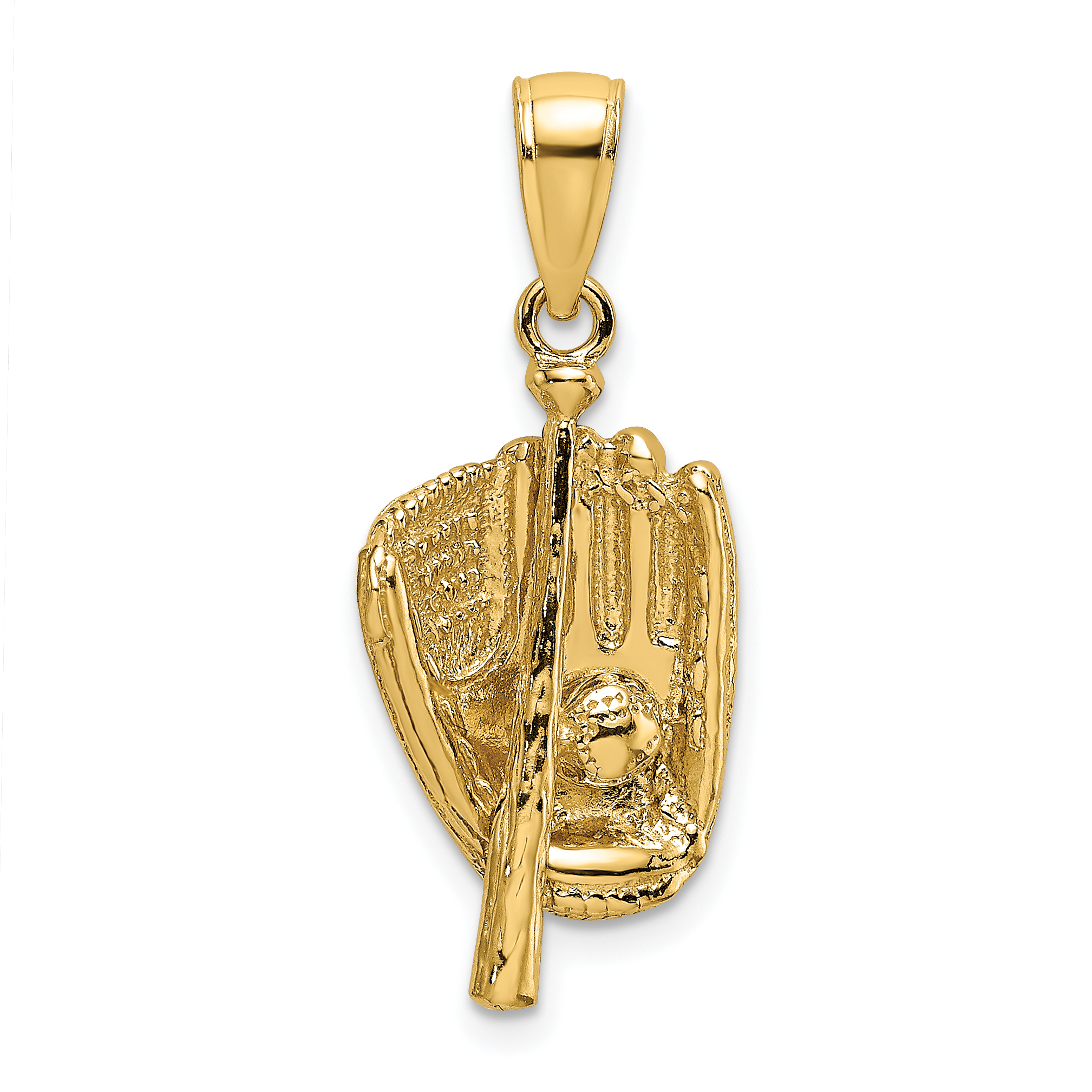 14K 3-D Polished Baseball Glove, Bat and Ball Charm (K8745)