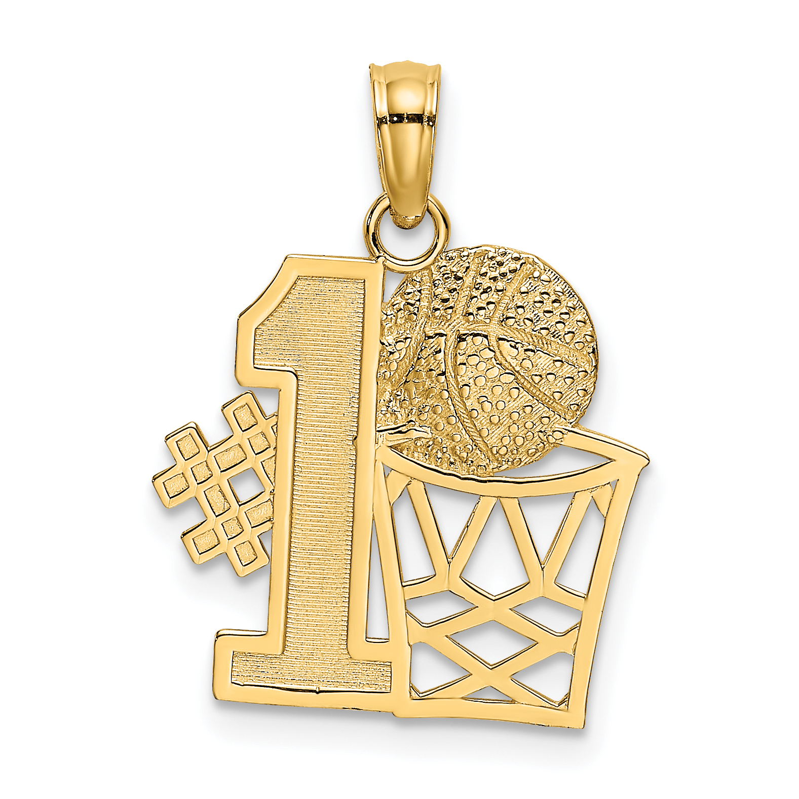 14K #1 Basketball w/ Hoop Charm (K8775)