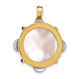 14K Two-tone 3-D Tambourine with Moveable Jingles Mother of Pearl Charm
