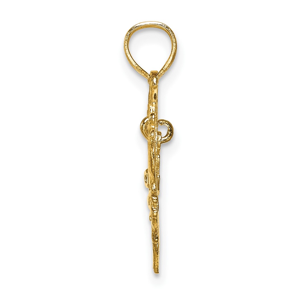 14K Polished MOM Dangle in Fancy Heart Pendant (K8855)