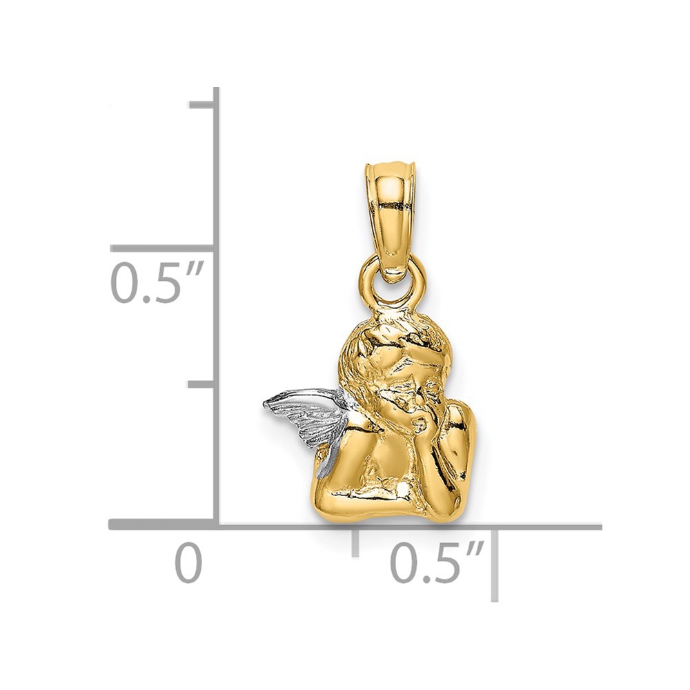 14K Angel Resting On Elbow w/ Rhodium Wing Charm (K9001)