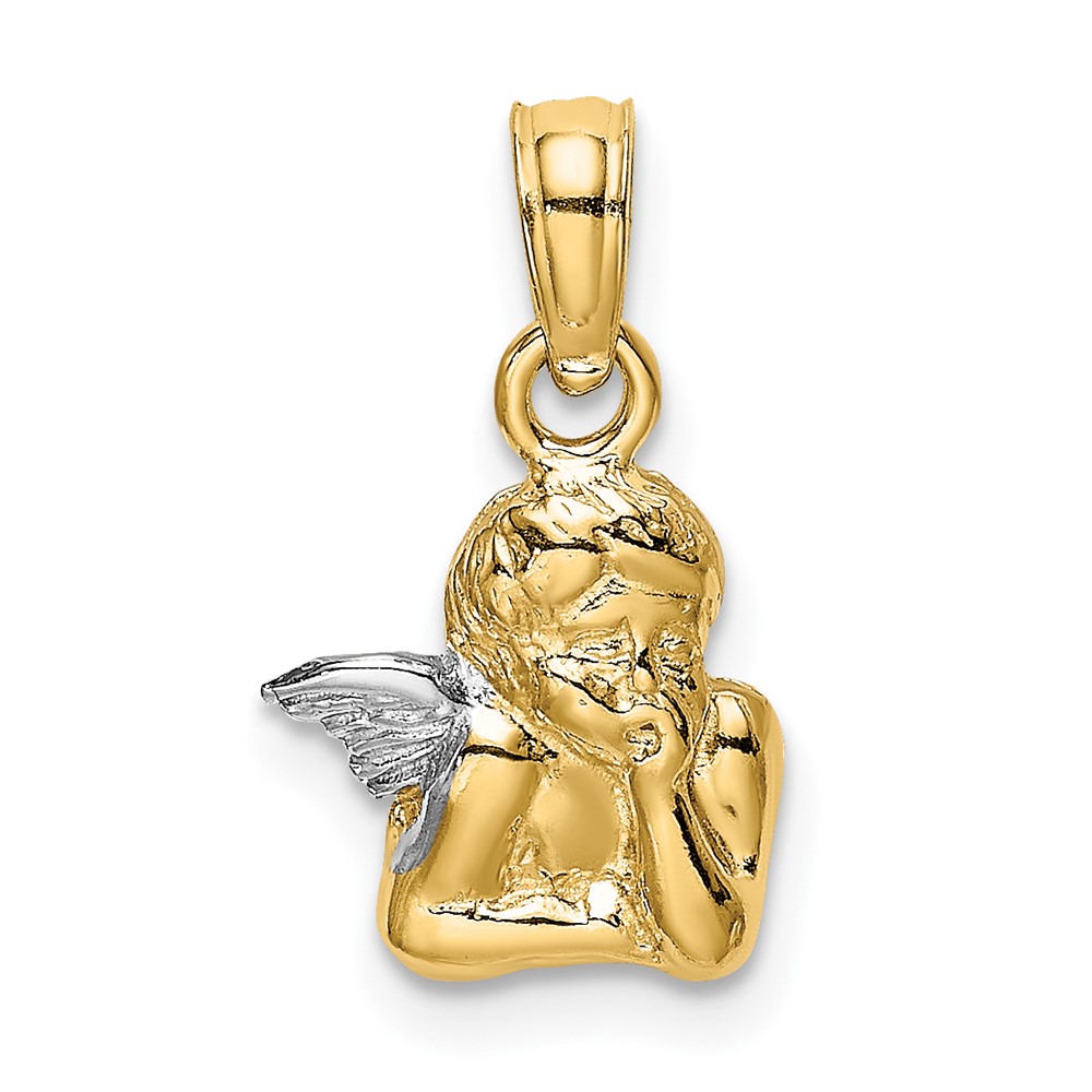 14K Angel Resting On Elbow w/ Rhodium Wing Charm (K9001)