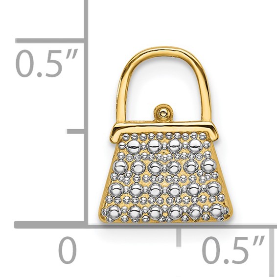 14K and White Rhodium Textured and Polished Purse Chain Slide