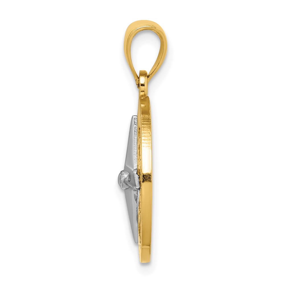 14K Nautical Compass w/White Gold Needle Charm (K9019)