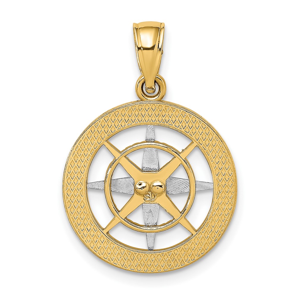 14K Nautical Compass w/White Gold Needle Charm (K9019)