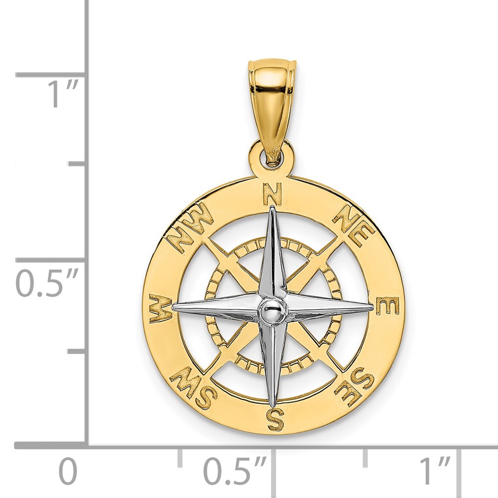 14K Nautical Compass w/White Gold Needle Charm (K9019)