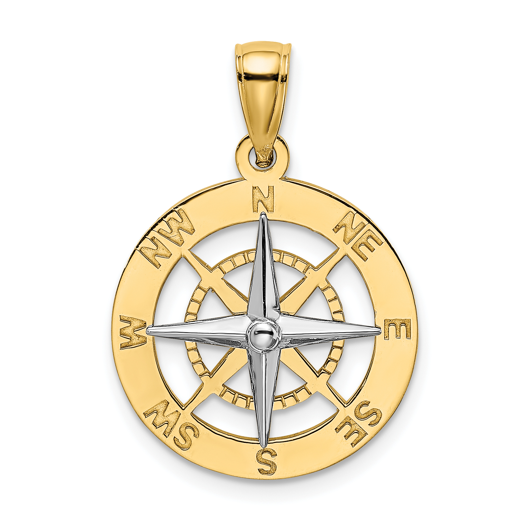 14K Nautical Compass w/White Gold Needle Charm (K9019)