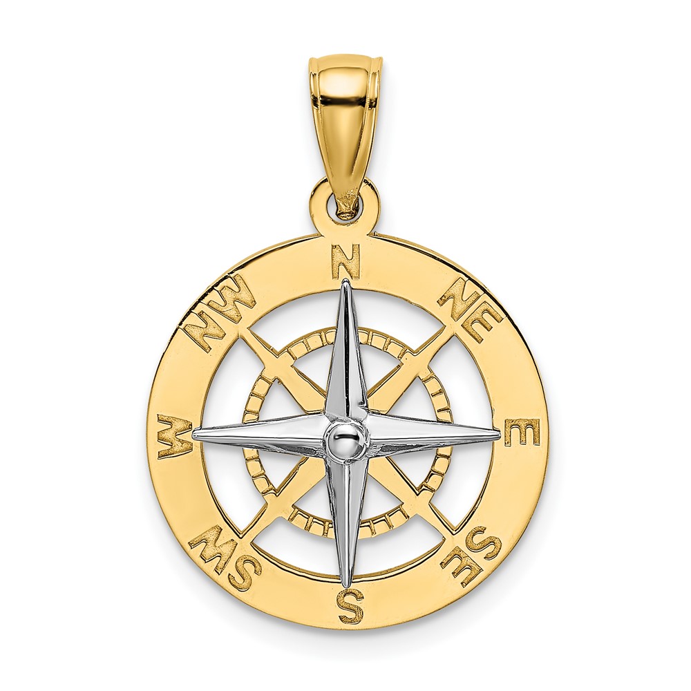 14K Nautical Compass w/White Gold Needle Charm (K9019)