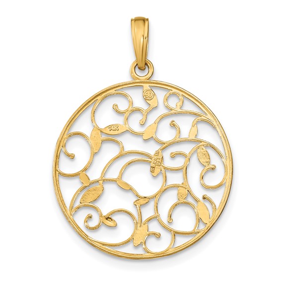 14K and White Rhodium Floral Medallion Pendant Charm
