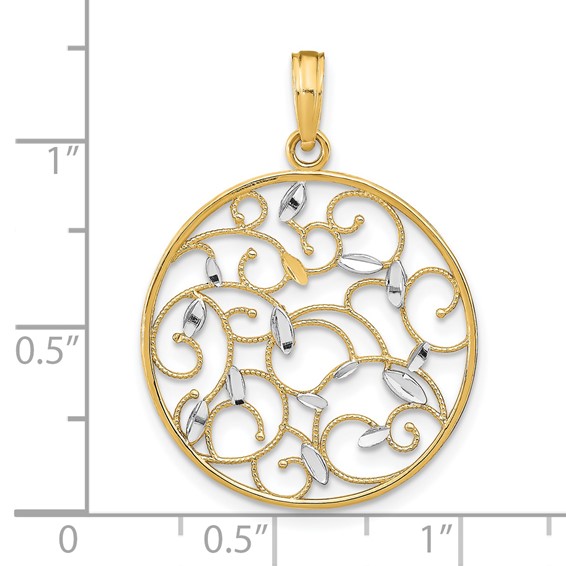 14K and White Rhodium Floral Medallion Pendant Charm