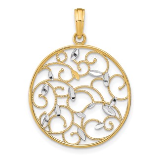14K and White Rhodium Floral Medallion Pendant Charm