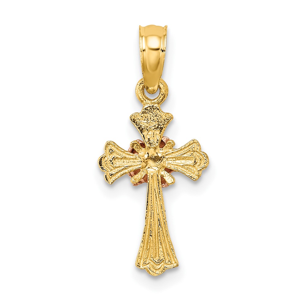 14k Two-Tone Cross w/ Small Flower Charm (K9097)