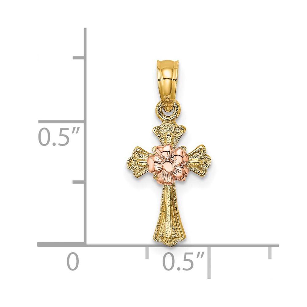 14k Two-Tone Cross w/ Small Flower Charm (K9097)