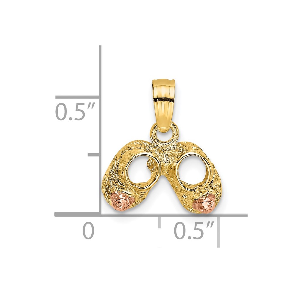 14k  3D Two-Tone Baby Booties w/ Teddy Bear Charm (K9109)