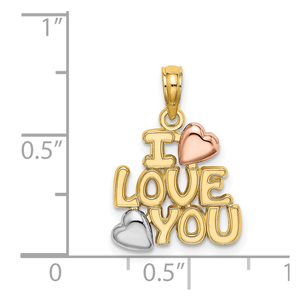 14k Two-tone w/White Rhodium I LOVE YOU w/Hearts Charm (K9130)