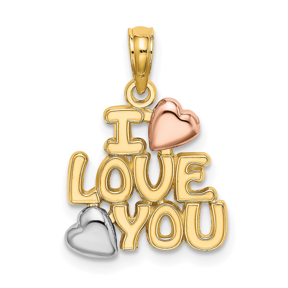 14k Two-tone w/White Rhodium I LOVE YOU w/Hearts Charm (K9130)