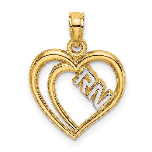 14k and White Rhodium RN Inside Double Hearts Charm