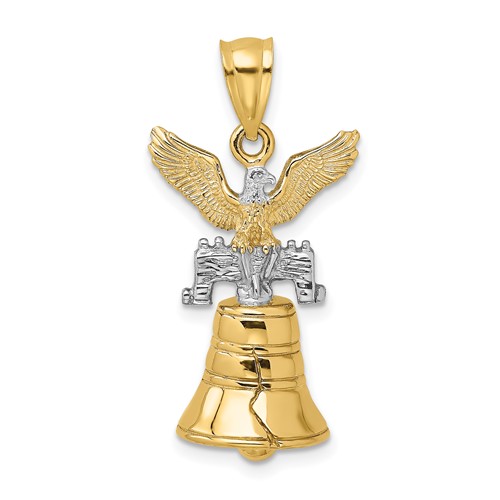 14k and White Rhodium 3-D Liberty Bell with Moveable Clapper and Eagle Top Charm