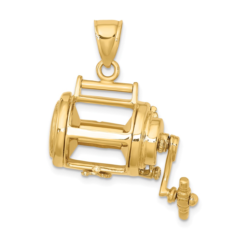 14K Moveable 3D Fishing Reel Charm (K9160)