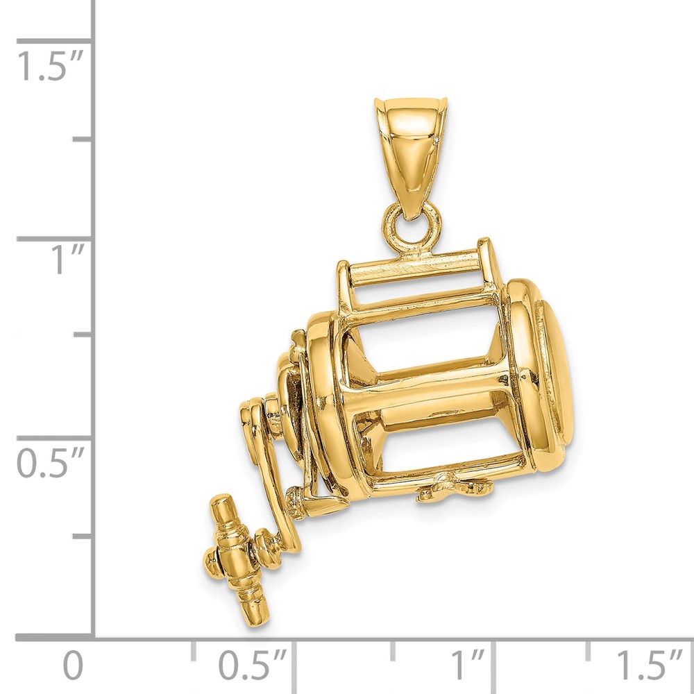 14K Moveable 3D Fishing Reel Charm (K9160)