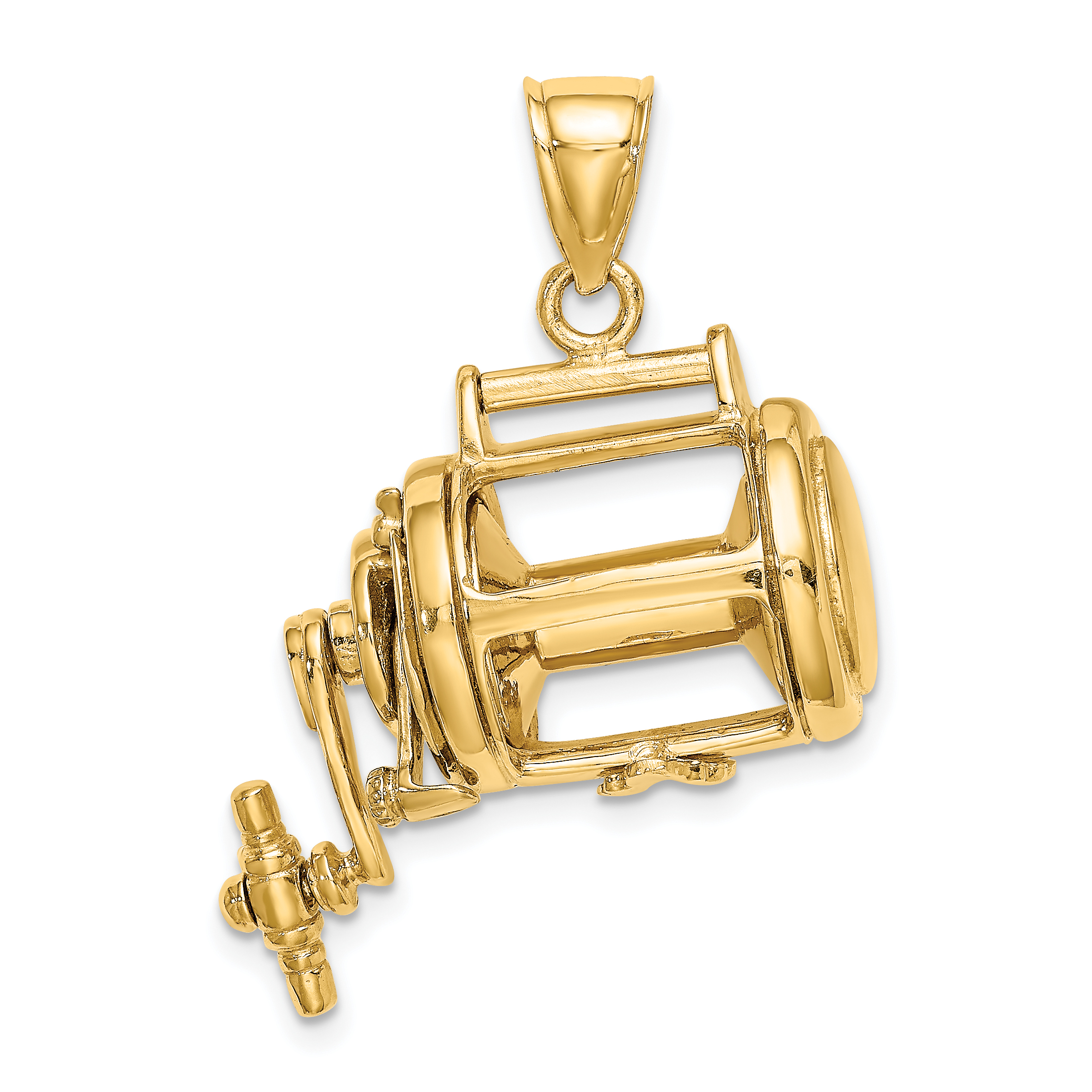 14K Moveable 3D Fishing Reel Charm (K9160)