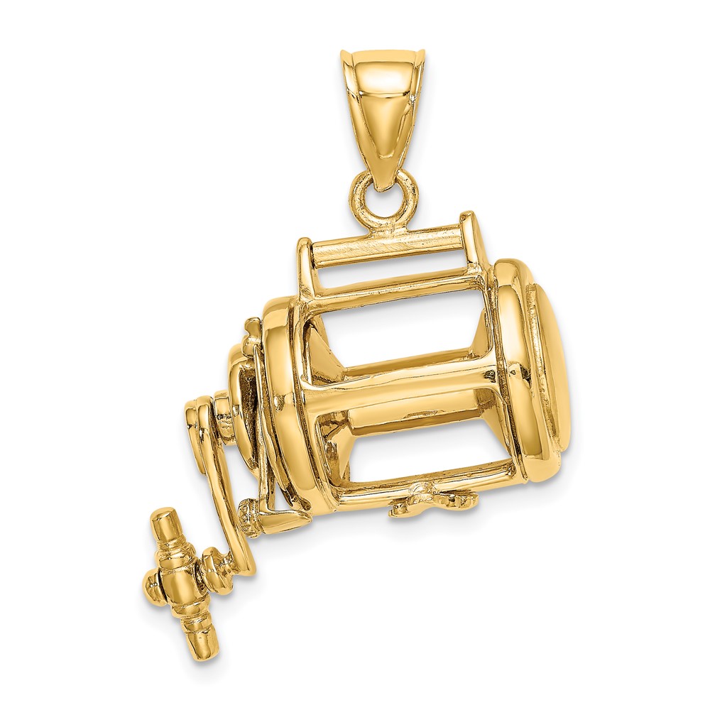 14K Moveable 3D Fishing Reel Charm (K9160)