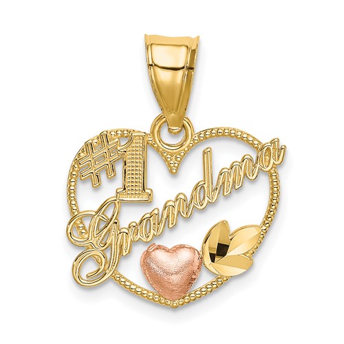 14k Two-Tone #1 GRANDMA In Heart Frame Charm