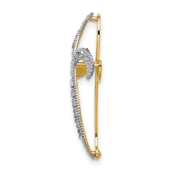 14K and White Rhodium Diamond-Cut Ribbon Cross Charm