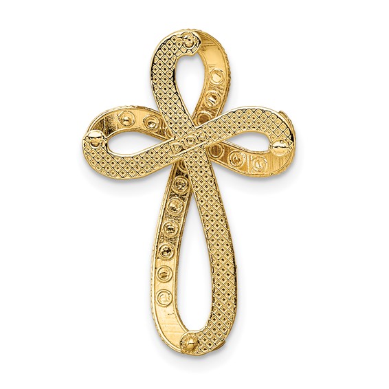 14K and White Rhodium Diamond-Cut Ribbon Cross Charm