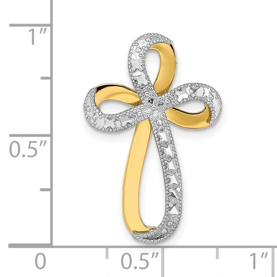 14K and White Rhodium Diamond-Cut Ribbon Cross Charm