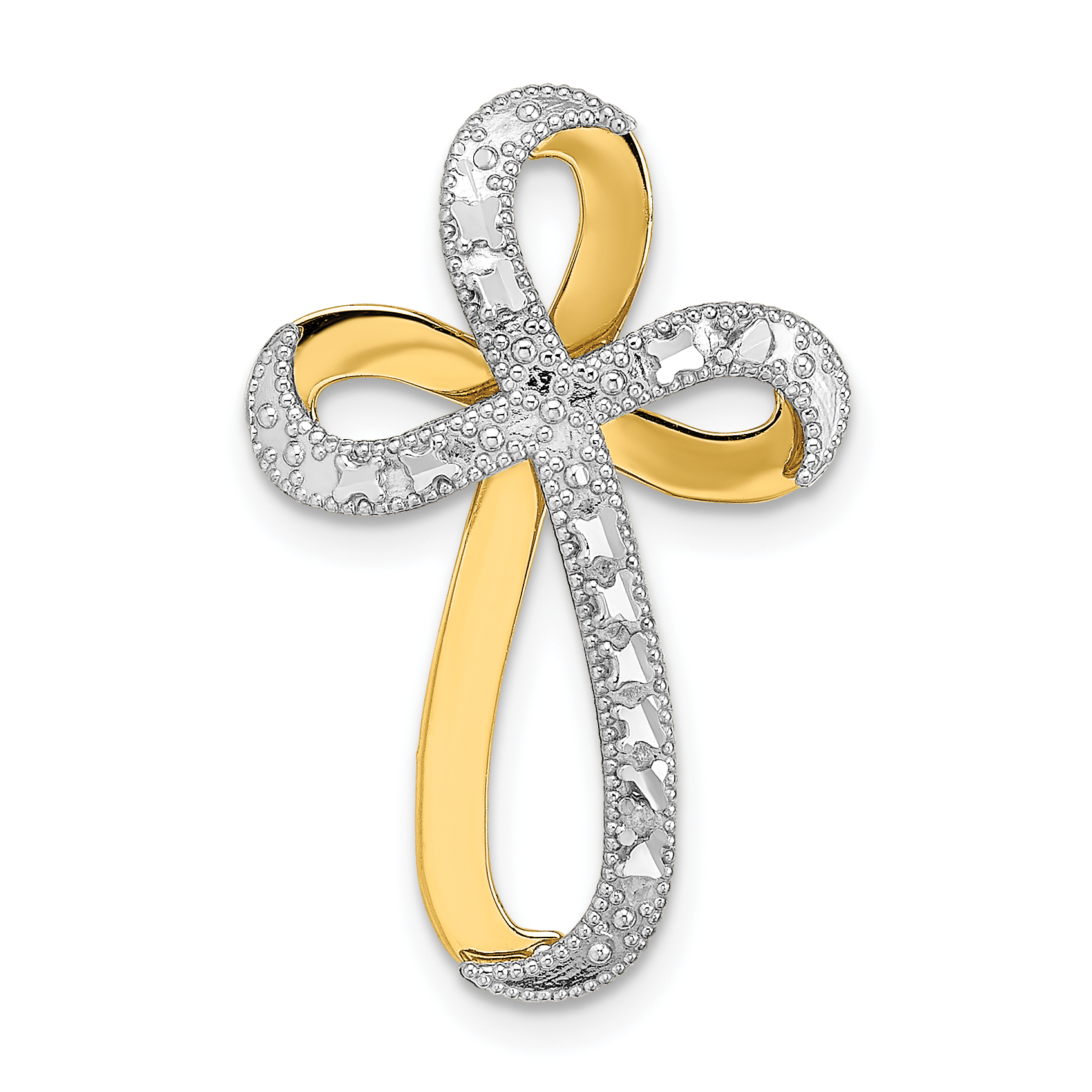 14K w/Rhodium Diamond-Cut Twisted Cross Charm (K9272)