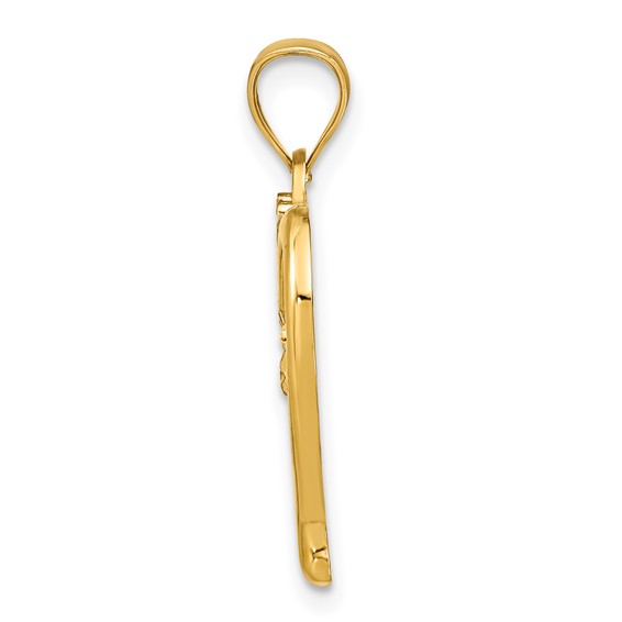 14k and White Rhodium Diamond-cut Heart Charm