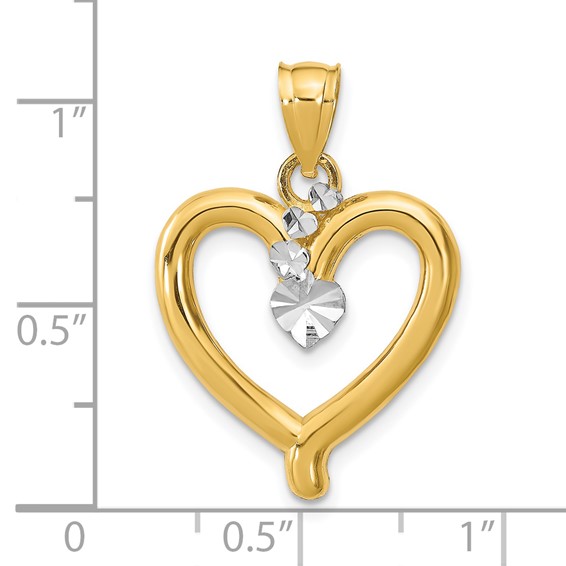 14k and White Rhodium Diamond-cut Heart Charm