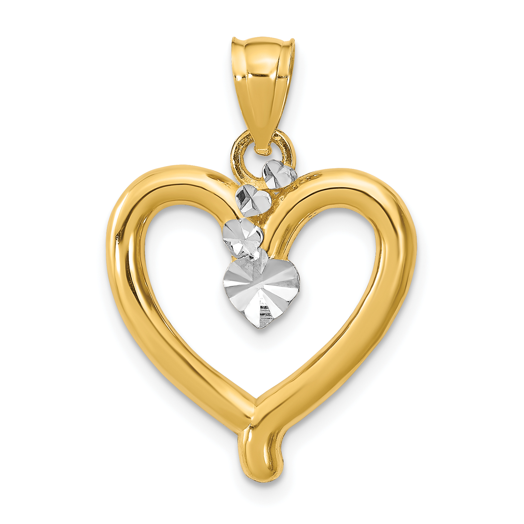 14k w/Rhodium Diamond-cut Heart Charm (K9295)