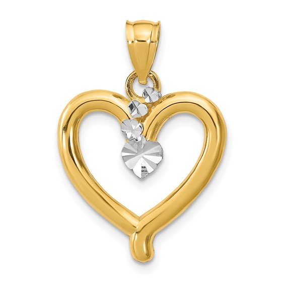 14k and White Rhodium Diamond-cut Heart Charm