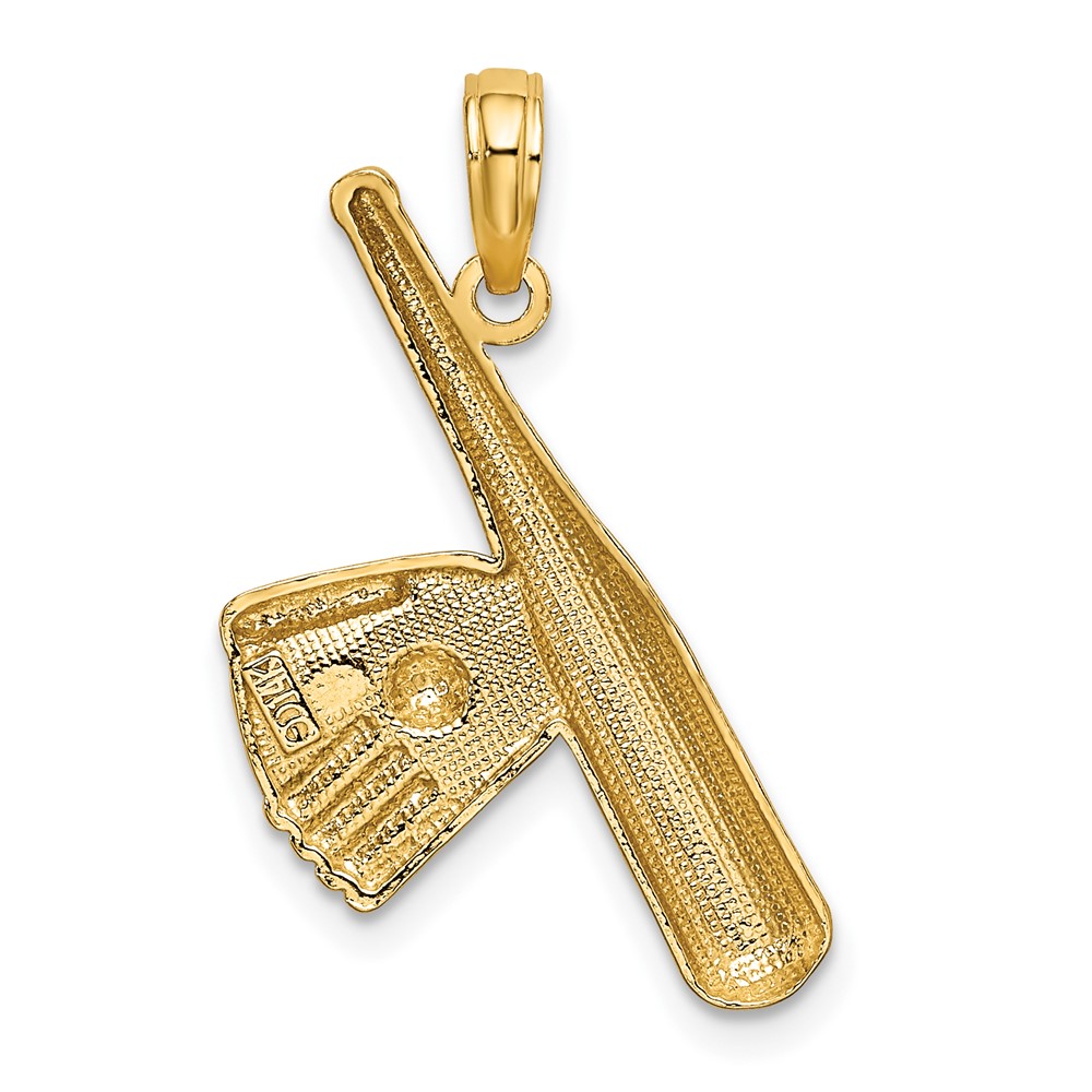 14K Baseball Bat With Rhodium Ball Charm (K9301)